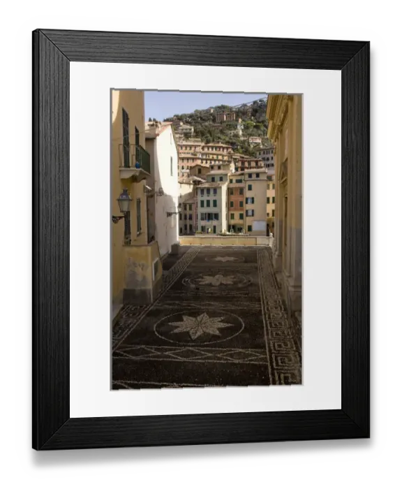 Framed Print : Europe, Italy, Camogli. Stone mosaic at the Santa Maria dell Assunta Church. Credit as