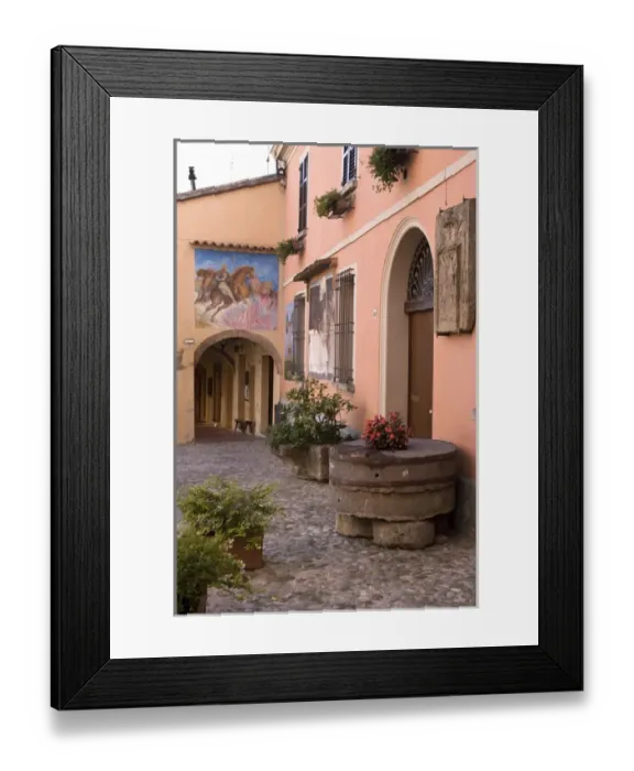 Framed Print : Europe, Italy, Dozza. Mural decorations on one of three main streets in the town Framed Print : Europe, Italy, Dozza. Mural decorations on one of three main streets in the town