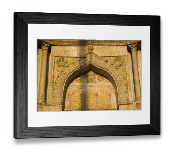 Framed Print : Europe, Italy, Venice, St. Marks Basilica. Detail of gilded arch in sunlight