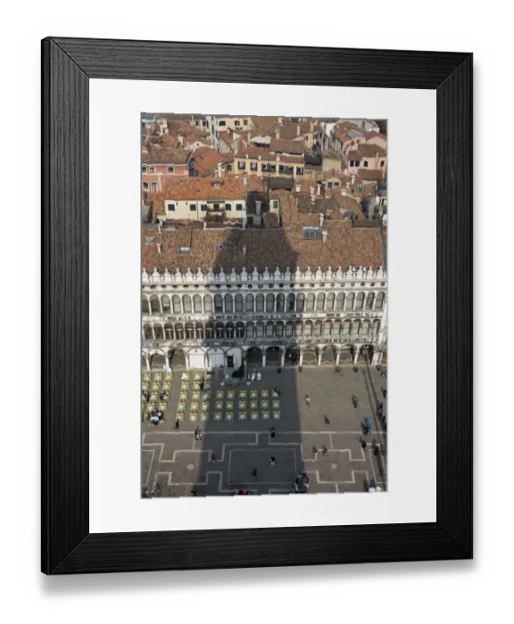 Framed Print : Europe, Italy, Venice. Campanile casts shadow over tile rooftops around Piazza San Marco Framed Print : Europe, Italy, Venice. Campanile casts shadow over tile rooftops around Piazza San Marco