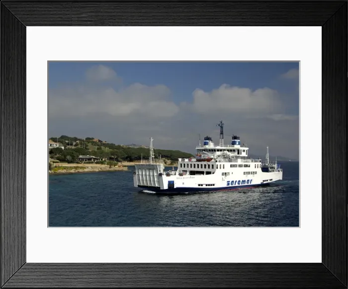 Framed Print : Europe, Italy, Emerald Coast (aka Costa Smeralda), Sardinia, Palau. Local car