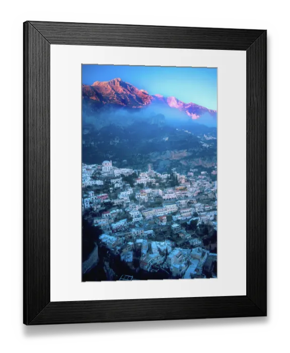 Framed Print : Europe, Italy, Positano. Sun hits the mountain peaks along the Amalfi Coast Framed Print : Europe, Italy, Positano. Sun hits the mountain peaks along the Amalfi Coast