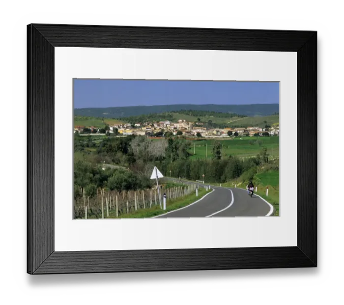 Framed Print : A rural highway and the village of Simala, Sardinia, Italy. italy, italian Framed Print : A rural highway and the village of Simala, Sardinia, Italy. italy, italian