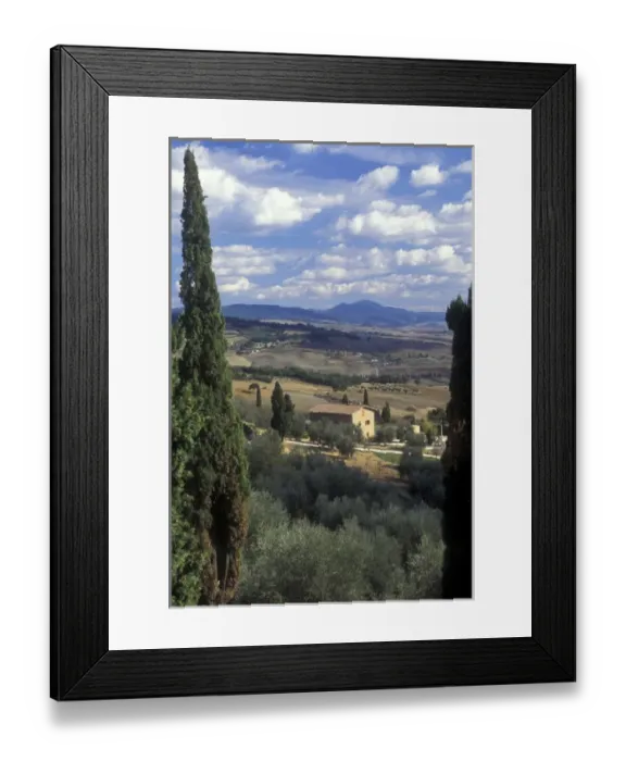 Framed Print : Italy, Tuscany, Pienza. A view across the Tuscan hills from the town of Pienza Framed Print : Italy, Tuscany, Pienza. A view across the Tuscan hills from the town of Pienza