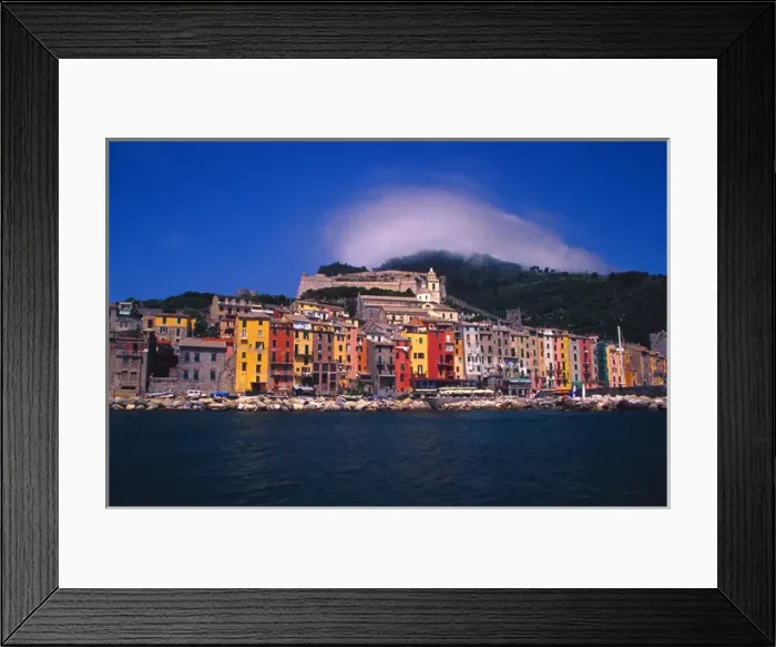 Framed Print : Europe, Italy, Portovenere. Colorful buildings on waterfront