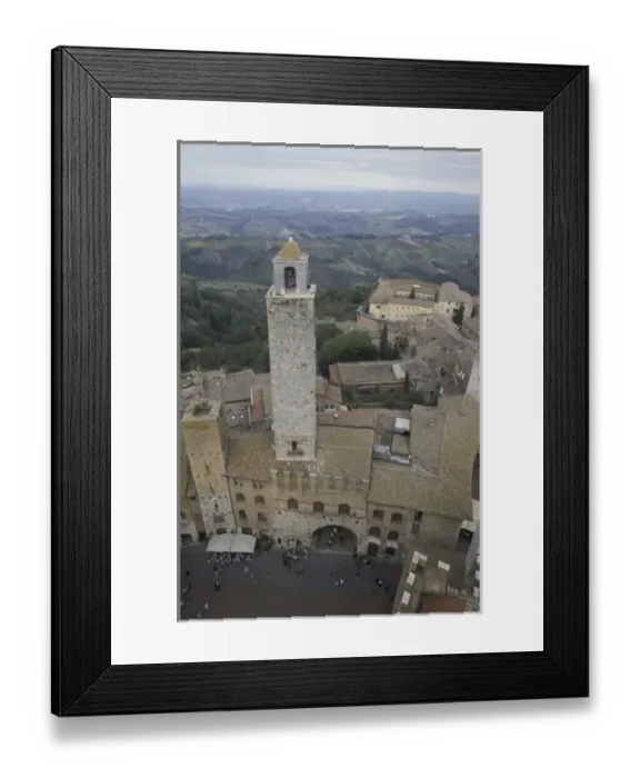 Framed Print : Italy, Tuscany, San Gimignano 13th C. towers and plaza in hill town viewed