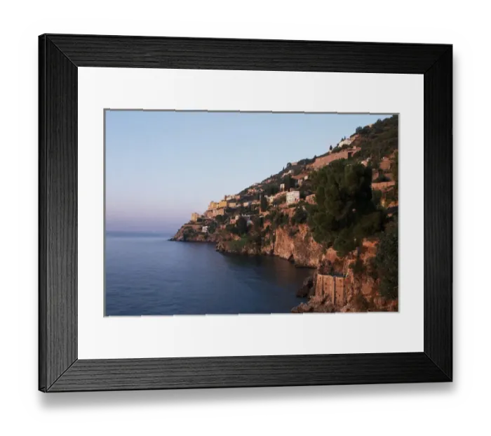 Framed Print : Europe, Italy, Campania, Amalfi Coast Watchtowers and houses perched above Gulf