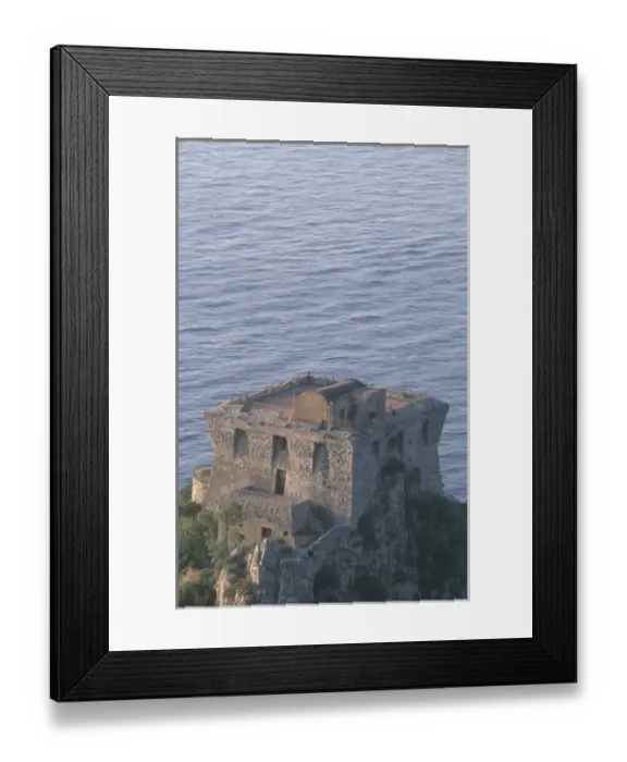 Framed Print : Europe, Italy, Campani, Amalfi Watchtower (12th C. ) and the Gulf of Salerno