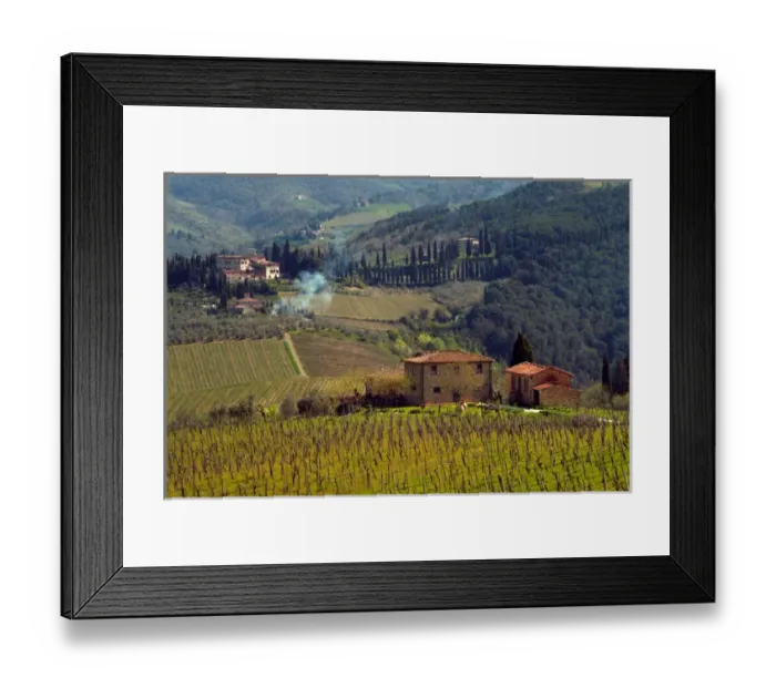 Framed Print : Italy, Country homes in the Tuscan region, surrounded by vineyards