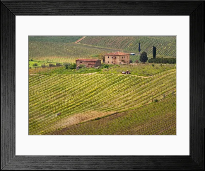 Framed Print : A building on a hill surrounded by vineyards in the countryside betweem Greve Framed Print : A building on a hill surrounded by vineyards in the countryside betweem Greve