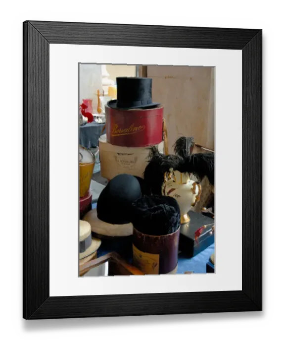 Framed Print : 04. Italy, Bergamo, antique hats at outdoor flea market