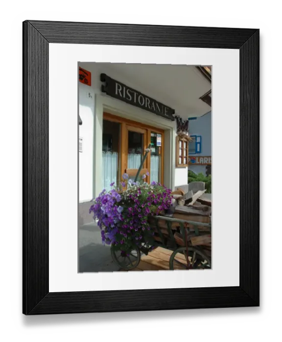 Framed Print : 04. Italy, Moena, restaurant flowers in alpine village (Editorial Usage Only)