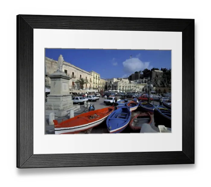 Framed Print : EU, Italy, Sicily, Eolian Islands, Lipari. Boats and buildings in the main square Framed Print : EU, Italy, Sicily, Eolian Islands, Lipari. Boats and buildings in the main square