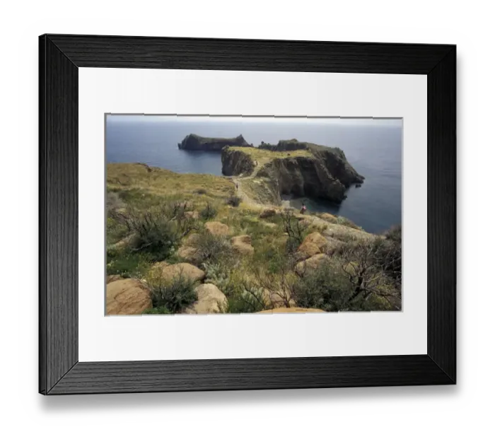 Framed Print : EU, Italy, Sicily, Eolian Islands, Panarea. The Isthmus leads to the ruins of a B Framed Print : EU, Italy, Sicily, Eolian Islands, Panarea. The Isthmus leads to the ruins of a B