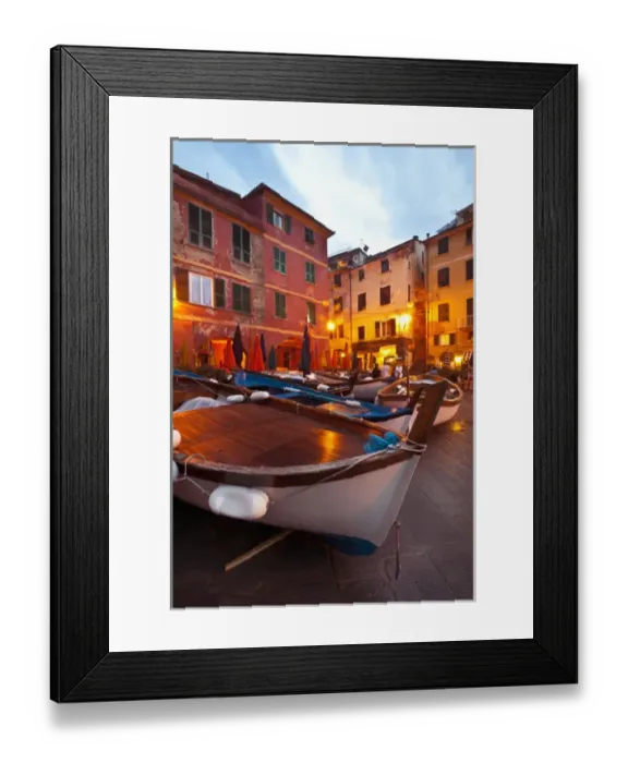 Framed Print : Europe, Italy, Tuscany, Cinque Terre. Fishing boats at rest in Vernazza in the Cinque