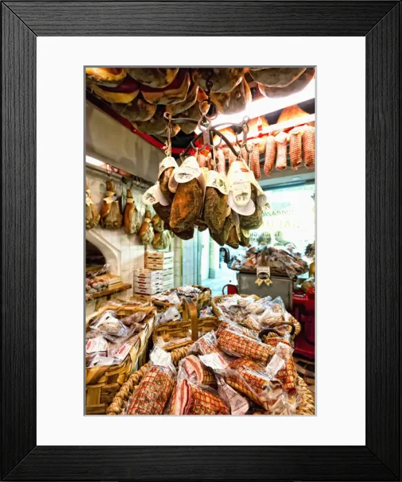 Framed Print : Europe, Italy, Tuscany, Greve. Salumi market in Greves main square Framed Print : Europe, Italy, Tuscany, Greve. Salumi market in Greves main square