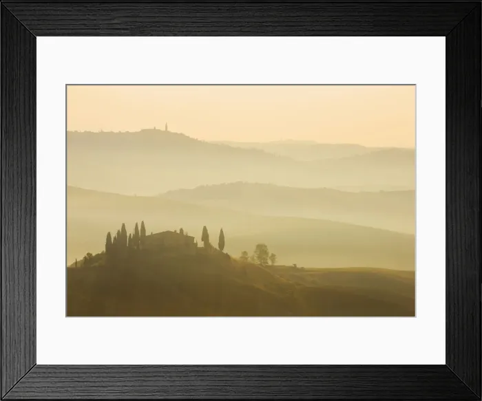 Framed Print : Europe, Italy, Tuscany, Tuscan Villa in Spring with Foggy Morning