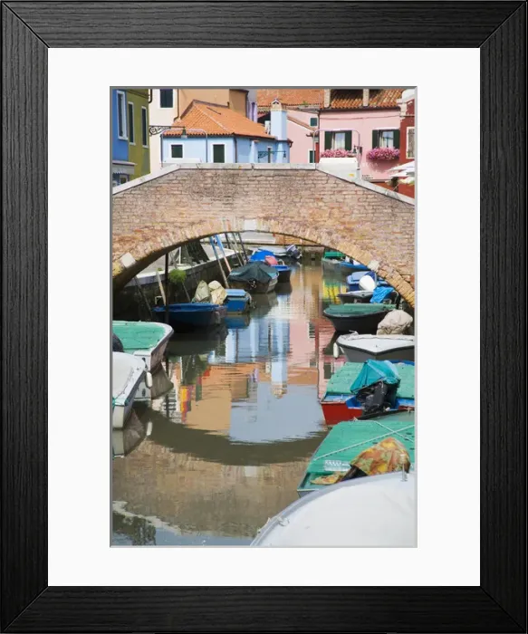 Framed Print : Europe, Italy, Burano, Island of Burano, Colorfull Burano City Homes Reflecting in the Canal