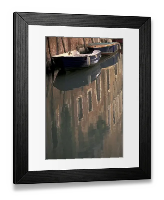 Framed Print : Europe, Italy, Venice Boat reflections, Dorsoduro area Framed Print : Europe, Italy, Venice Boat reflections, Dorsoduro area