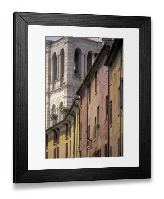 Framed Print : Europe, Italy, Emilia, Ferrara Duomo (cathedral) (12th C. ) and colorful houses