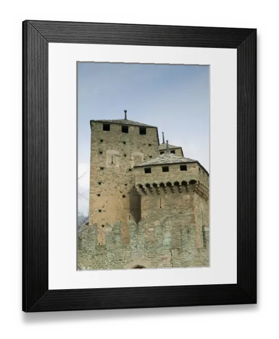 Framed Print : Europe, Italy, Valle d Aosta-FENIS: Castello di Fenis Castle  /  Winter