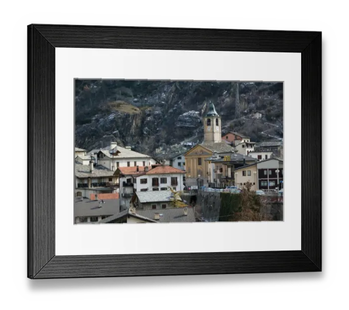 Framed Print : Europe, Italy, Valle d Aosta-VILLENEUVE: Town View  /  Winter