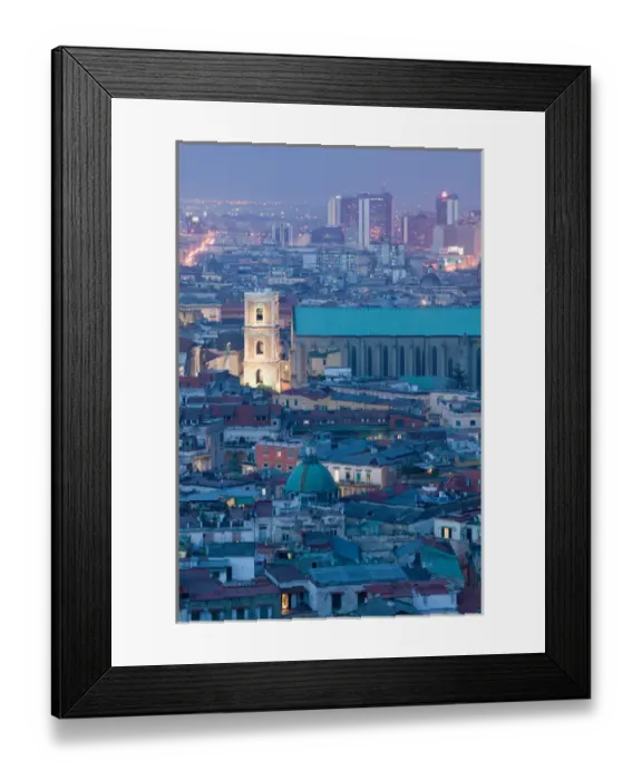 Framed Print : Europe, Italy, Campania, NAPLES: Santa Chiara Church & Commercial Center from Vomero
