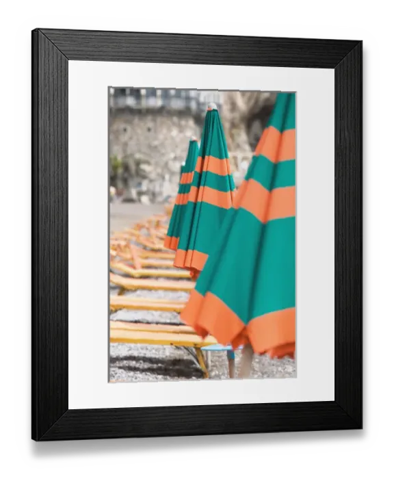 Framed Print : Europe, Italy, Campania (Amalfi Coast) POSITANO: Beach Umbrellas / Spiaggia Grande Framed Print : Europe, Italy, Campania (Amalfi Coast) POSITANO: Beach Umbrellas / Spiaggia Grande