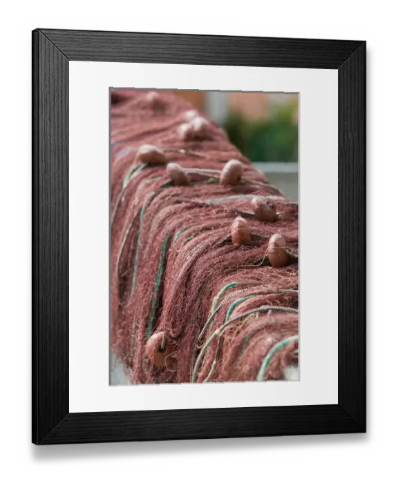 Framed Print : Europe, Italy, Campania (Amalfi Coast) POSITANO: Fishing Nets  /  Spiaggia Grande