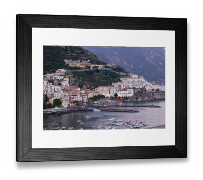 Framed Print : Europe, Italy, Campania (Amalfi Coast) Amalfi: Town View with Harbor  /  Evening