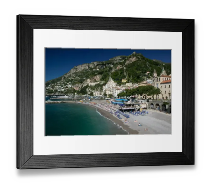 Framed Print : Europe, Italy, Campania, (Amalfi Coast), Amalfi: Town View with Beach  /  Morning