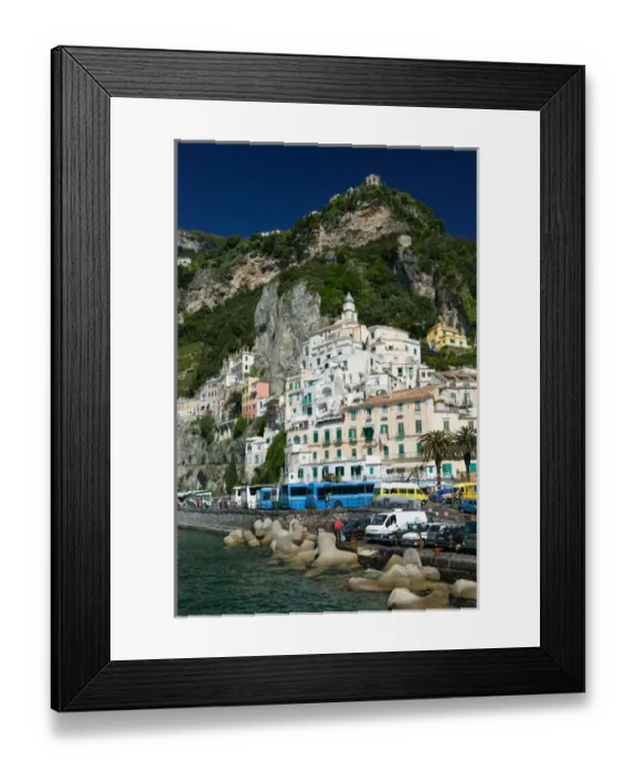 Framed Print : Europe, Italy, Campania, (Amalfi Coast), Amalfi: Town View from Beach  /  Morning