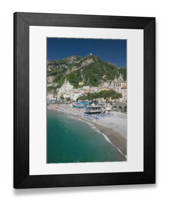 Framed Print : Europe, Italy, Campania, (Amalfi Coast), Amalfi: Town View with Beach  /  Morning