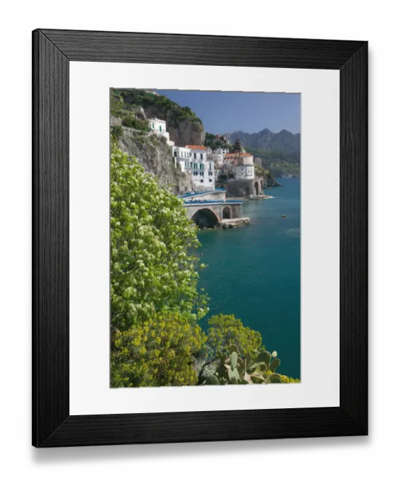 Framed Print : Europe, Italy, Campania, (Amalfi Coast), Amalfi: Town View from Coast Road  /  Morning