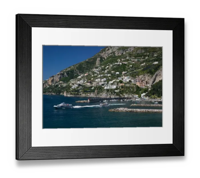 Framed Print : Europe, Italy, Campania, (Amalfi Coast), Amalfi: Town View with Harbor  /  Morning