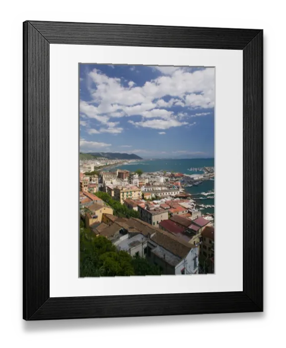 Framed Print : Europe, Italy, Campania (Amalfi Coast), Salerno: Town View with Port
