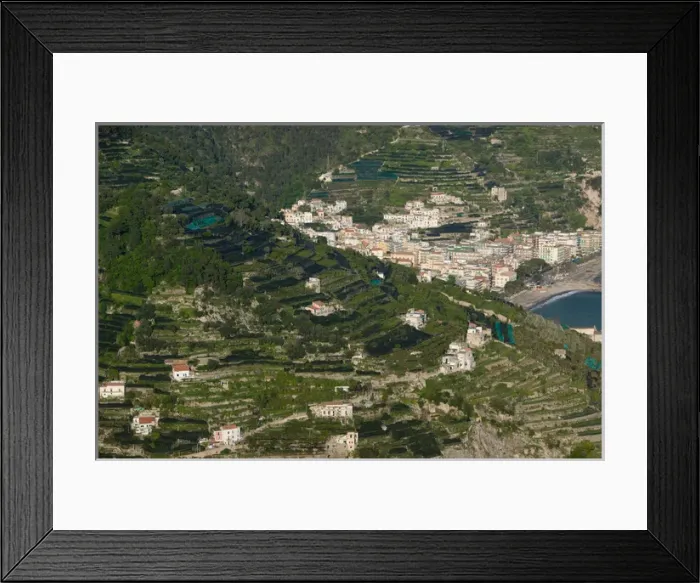 Framed Print : Europe, Italy, Campania (Amalfi Coast) Ravello: Late Afternoon view of Terraces & Minori Framed Print : Europe, Italy, Campania (Amalfi Coast) Ravello: Late Afternoon view of Terraces & Minori