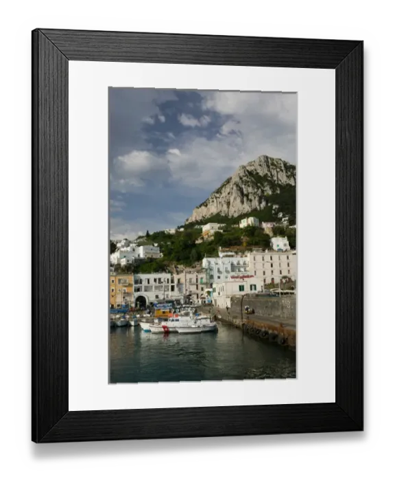 Framed Print : ITALY-Campania-(Bay of Naples)-CAPRI: Capri Town Port viewed from Sorrento Ferry