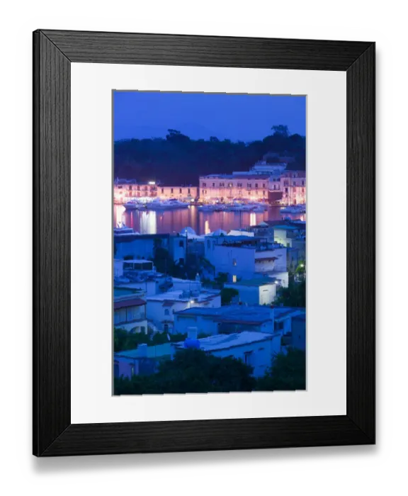 Framed Print : ITALY-Campania-(Bay of Naples)-ISCHIA-ISCHIA PORTO: Ferry Port & Town / Evening Framed Print : ITALY-Campania-(Bay of Naples)-ISCHIA-ISCHIA PORTO: Ferry Port & Town / Evening