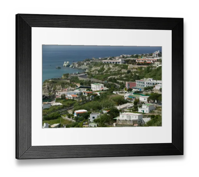 Framed Print : ITALY-Campania-(Bay of Naples)-ISCHIA-CITARA: View of Town & Spiaggia di Citara Beach Framed Print : ITALY-Campania-(Bay of Naples)-ISCHIA-CITARA: View of Town & Spiaggia di Citara Beach