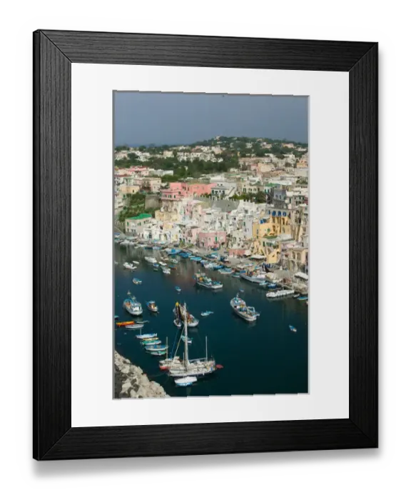 Framed Print : ITALY-Campania-(Bay of Naples)-PROCIDA-CORRICELLA: Town view of CORRICELLA port Framed Print : ITALY-Campania-(Bay of Naples)-PROCIDA-CORRICELLA: Town view of CORRICELLA port