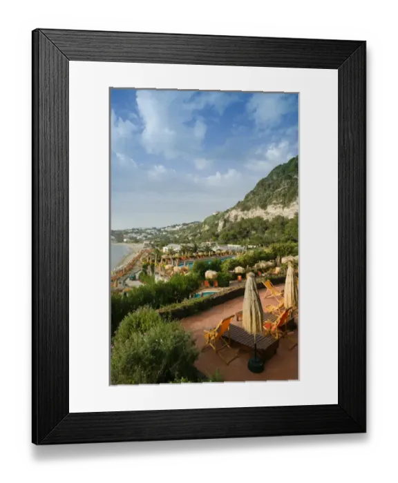 Framed Print : ITALY-Campania-(Bay of Naples)-ISCHIA-CITARA: Giardini Poseidon Water Park View  /  Sunset