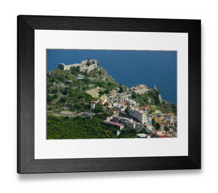 Framed Print : ITALY-Sicily-TAORMINA: Castello View from CASTELMOLA town Framed Print : ITALY-Sicily-TAORMINA: Castello View from CASTELMOLA town