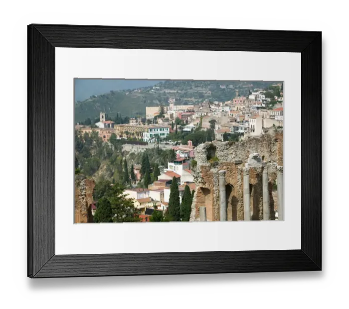 Framed Print : ITALY-Sicily-TAORMINA: Teatro Greco -Greek Theater (c. 3rd century BC) & Town Framed Print : ITALY-Sicily-TAORMINA: Teatro Greco -Greek Theater (c. 3rd century BC) & Town