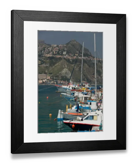 Framed Print : ITALY-Sicily-GIARDINI-NAXOS: Port view towards TAORMINA