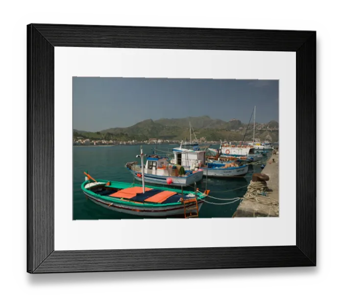 Framed Print : ITALY-Sicily-GIARDINI-NAXOS: Port view towards TAORMINA Framed Print : ITALY-Sicily-GIARDINI-NAXOS: Port view towards TAORMINA