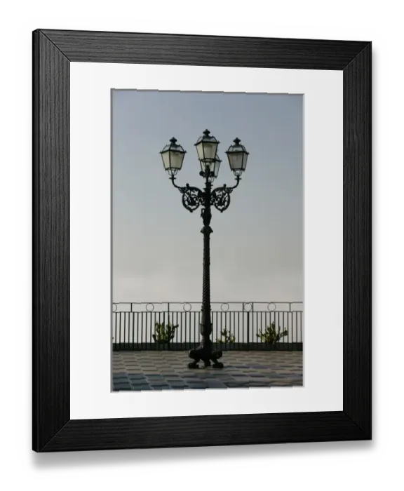 Framed Print : ITALY-Sicily-TAORMINA: Piazza iX Aprile Streetlamp with Fog Framed Print : ITALY-Sicily-TAORMINA: Piazza iX Aprile Streetlamp with Fog