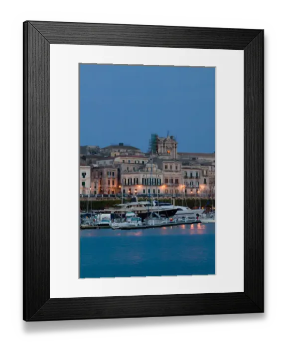 Framed Print : ITALY-Sicily-SIRACUSA (Syracuse): Evening View of Ortygia Island from Commercial Port Framed Print : ITALY-Sicily-SIRACUSA (Syracuse): Evening View of Ortygia Island from Commercial Port