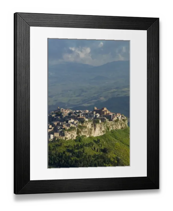 Framed Print : Italy, Sicily, Enna, Calascibetta, Morning View of Hill Town from ENNA