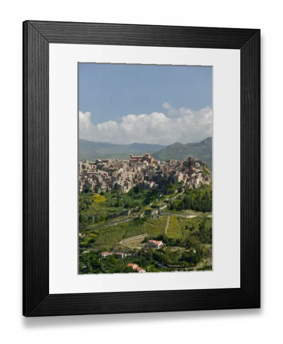 Framed Print : Italy, Sicily, Enna, Calascibetta, Morning View of Hill Town from ENNA